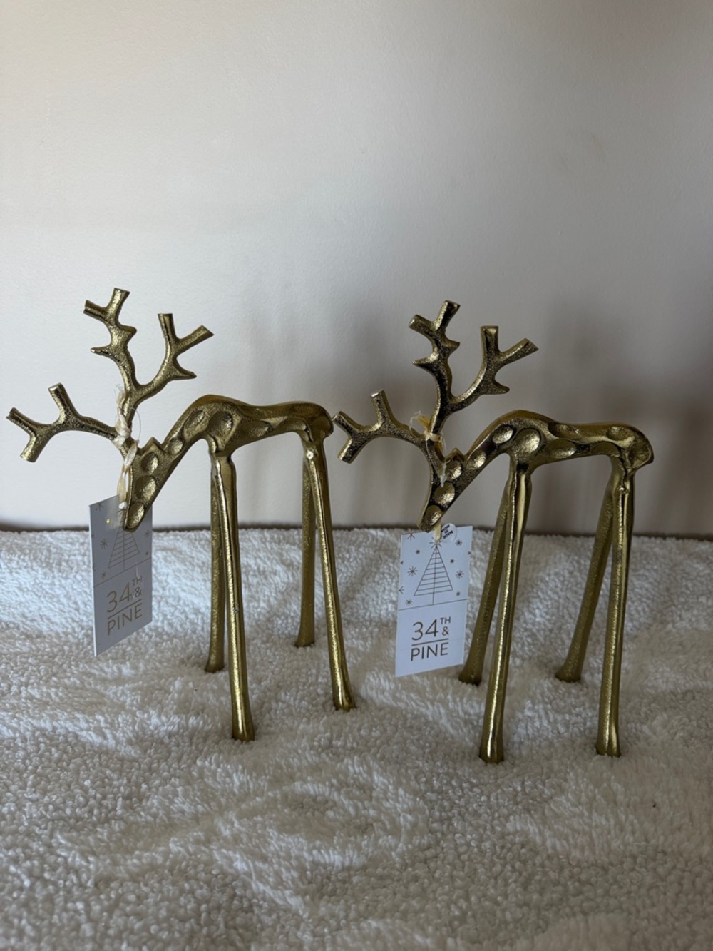 34th & Pine Holiday Christmas Reindeer Gold Decor Set of 2 NEW!
